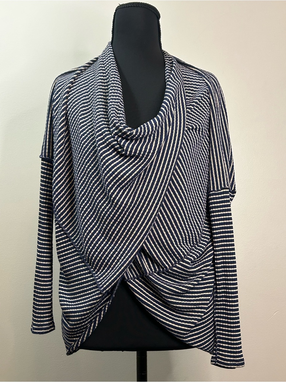 COIN 1804 Striped Draped Cowl Neck Sweater USA Made Small